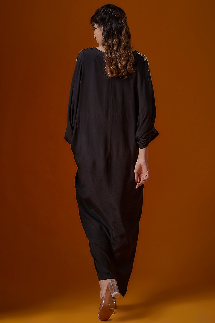 Black Pure Crepe Embroidered Kaftan by Ease at Pernia's Pop Up Shop