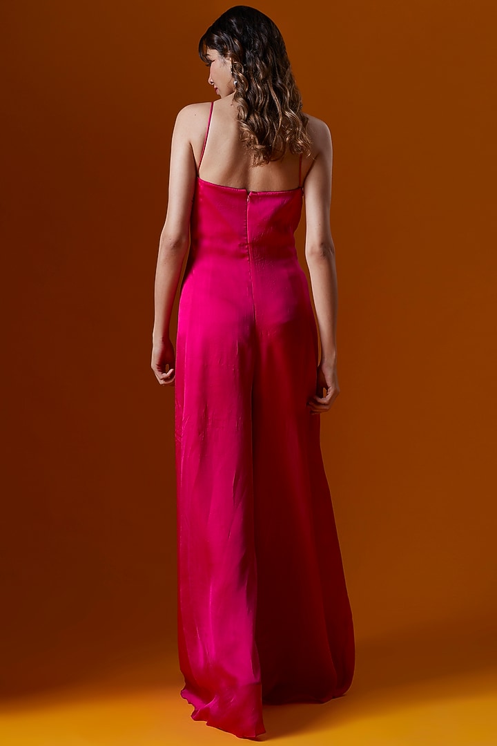 Red Satin Organza Embroidered Jumpsuit by Ease at Pernia's Pop Up Shop