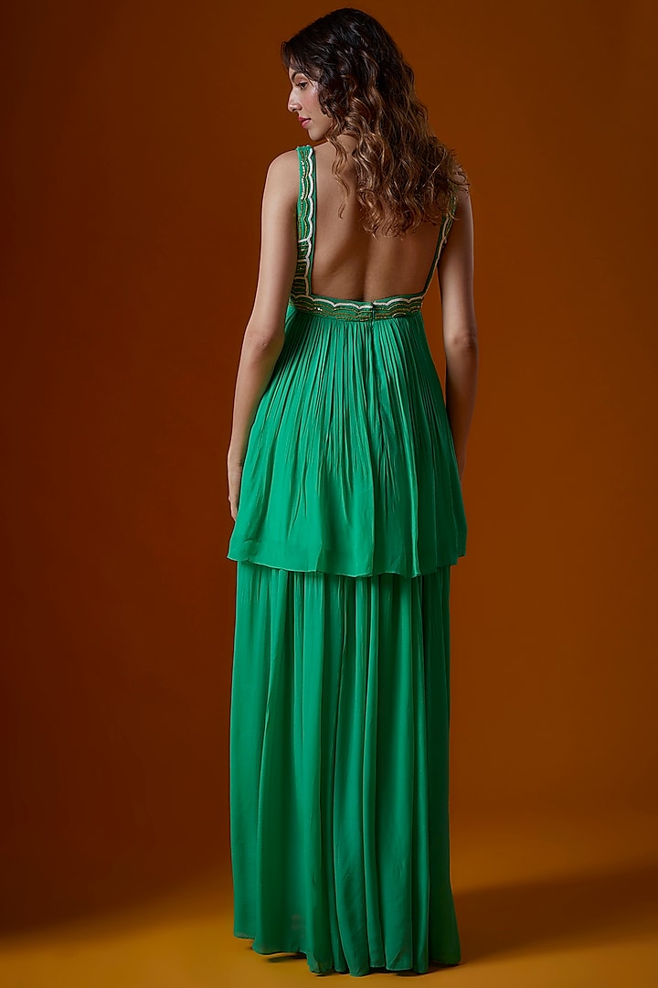 Turquoise Pure Crepe Wedding Sharara Set by Ease at Pernia's Pop Up Shop