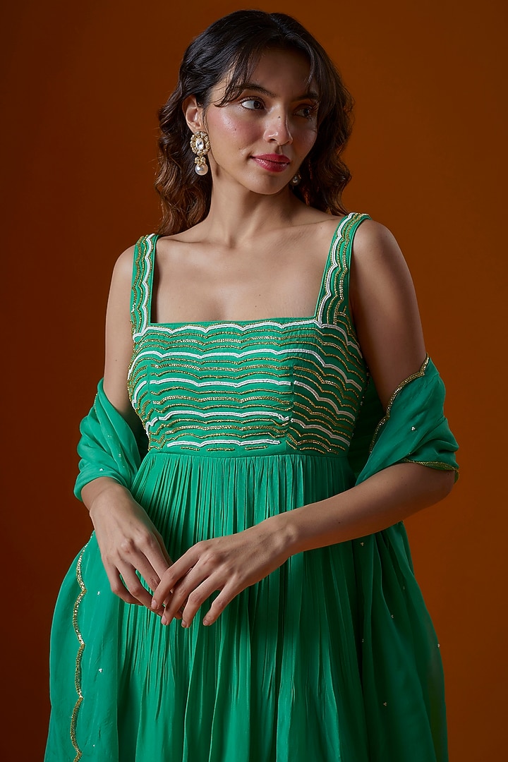 Turquoise Pure Crepe Wedding Sharara Set by Ease at Pernia's Pop Up Shop