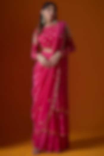 Rani Pink Pure Crepe Pre-Stitched Wedding Saree Set by Ease at Pernia's Pop Up Shop