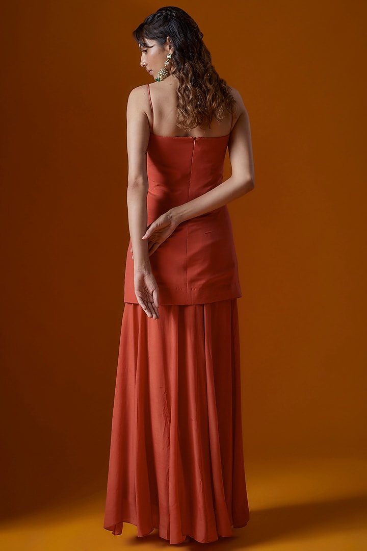 Rust Pure Crepe Wedding Sharara Set by Ease at Pernia's Pop Up Shop