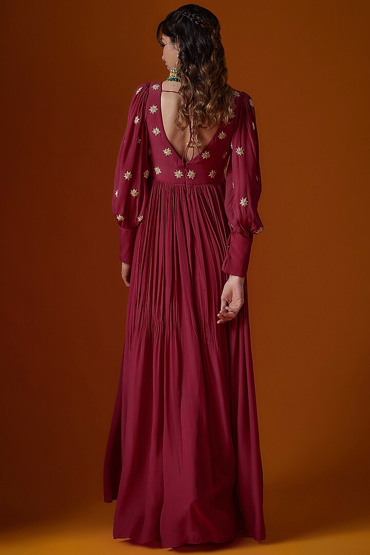 Magenta Pink Pure Crepe Embroidered Wedding Anarkali Set by Ease at Pernia's Pop Up Shop