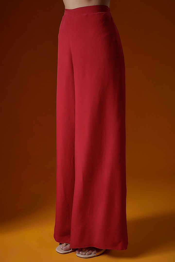 Red Pure Crepe Embroidered Jacket Set by Ease at Pernia's Pop Up Shop