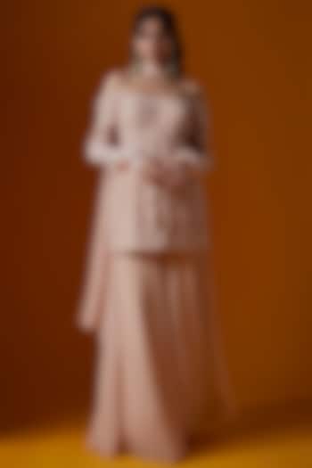 Baby Pink Pure Crepe Wedding Sharara Set by Ease at Pernia's Pop Up Shop