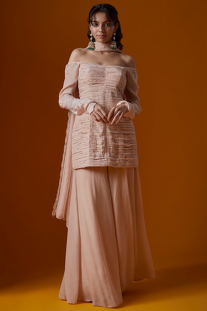 Baby Pink Pure Crepe Wedding Sharara Set by Ease at Pernia's Pop Up Shop