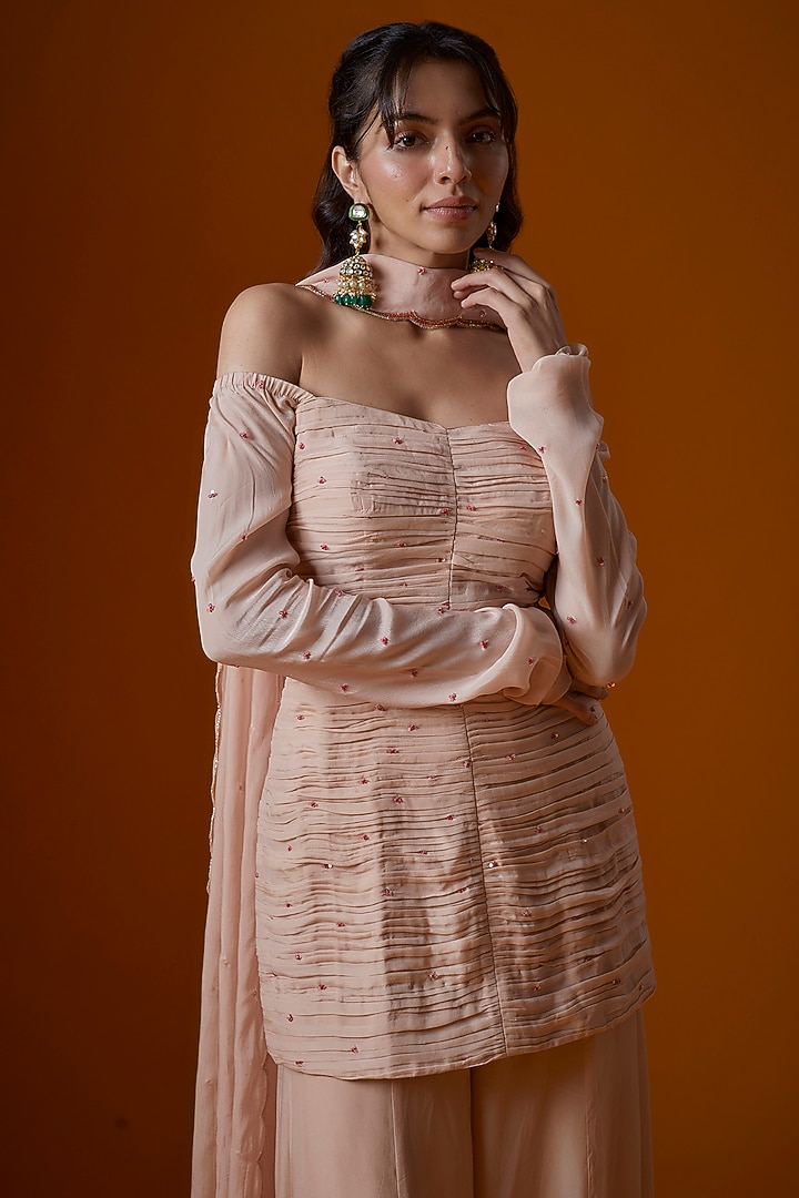 Baby Pink Pure Crepe Wedding Sharara Set by Ease at Pernia's Pop Up Shop
