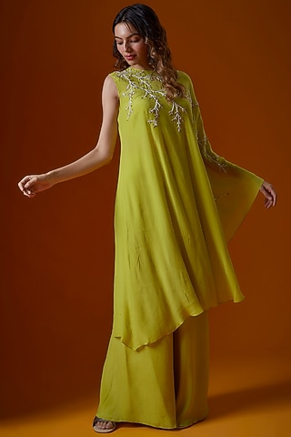 Lime Pure Crepe Palazzo Pant Set by Ease