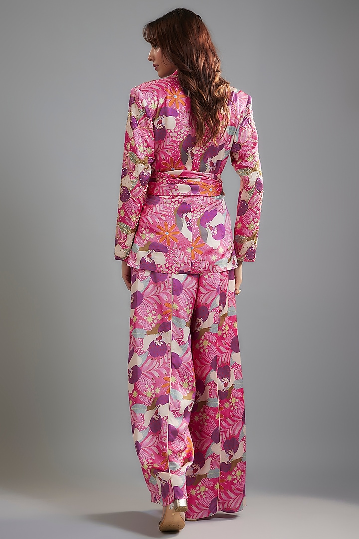 Pink-Purple Raw Satin Floral Printed Co-Ord Set by Ease at Pernia's Pop Up Shop