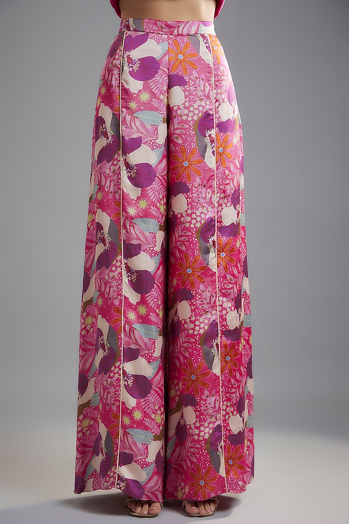 Pink-Purple Raw Satin Floral Printed Co-Ord Set by Ease at Pernia's Pop Up Shop