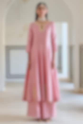 Mauve Pink Silk Floral Embroidered Party Wear Anarkali Set by Ease at Pernia's Pop Up Shop