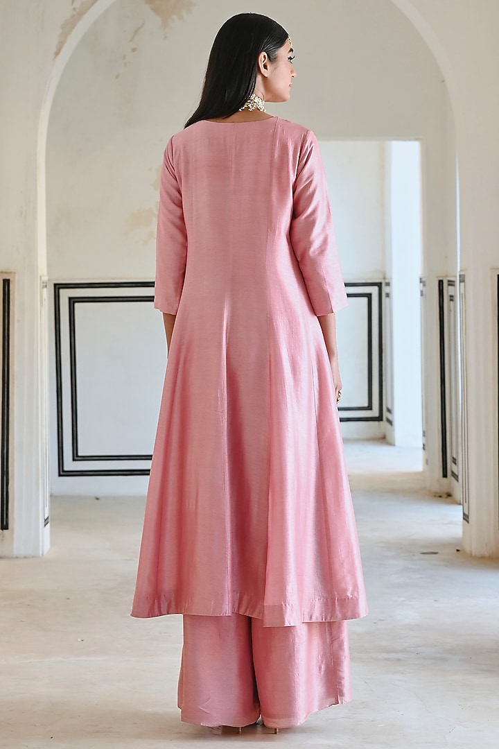 Mauve Pink Silk Floral Embroidered Party Wear Anarkali Set by Ease at Pernia's Pop Up Shop