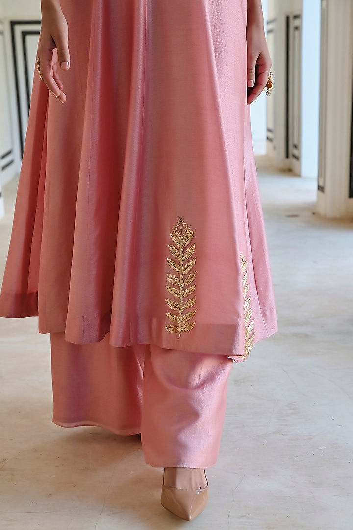 Mauve Pink Silk Floral Embroidered Party Wear Anarkali Set by Ease at Pernia's Pop Up Shop