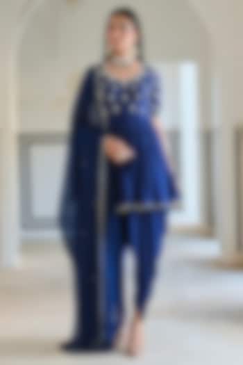 Royal Blue Pure Crepe Dhoti Set by Ease at Pernia's Pop Up Shop