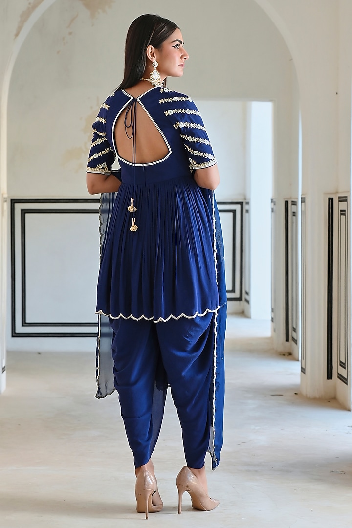 Royal Blue Pure Crepe Dhoti Set by Ease at Pernia's Pop Up Shop