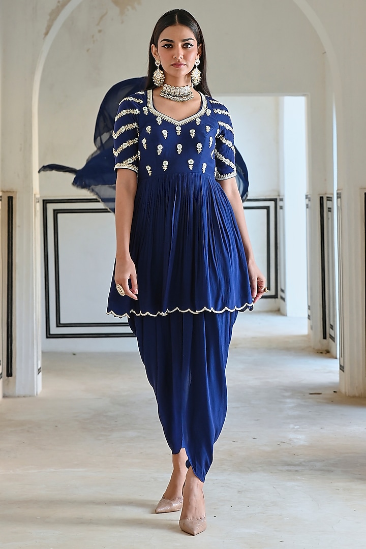 Royal Blue Pure Crepe Dhoti Set by Ease at Pernia's Pop Up Shop