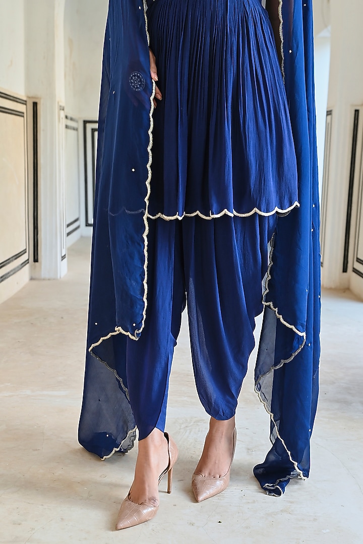 Royal Blue Pure Crepe Dhoti Set by Ease at Pernia's Pop Up Shop