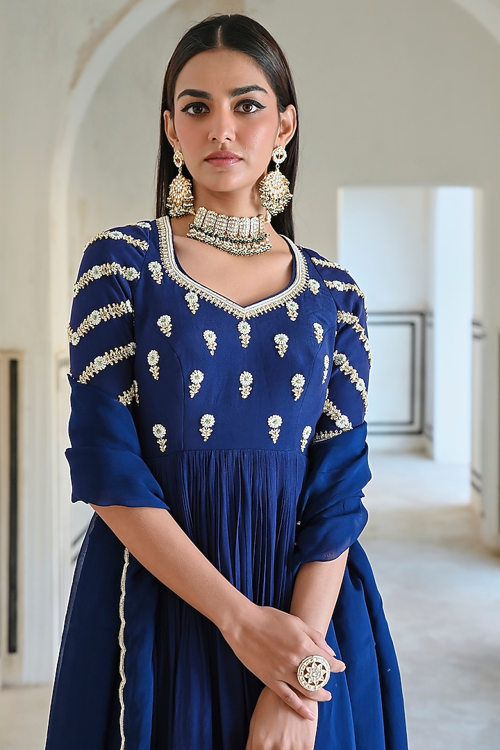 Royal Blue Pure Crepe Dhoti Set by Ease at Pernia's Pop Up Shop
