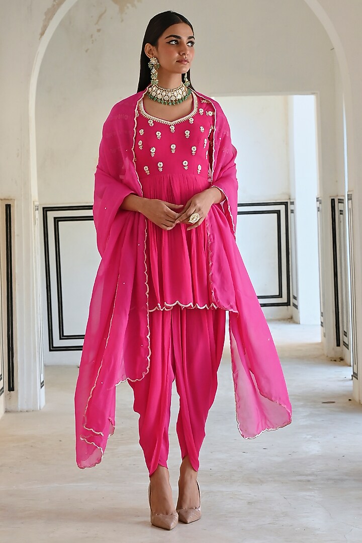 Rose Pink Pure Crepe Dhoti Set by Ease at Pernia's Pop Up Shop