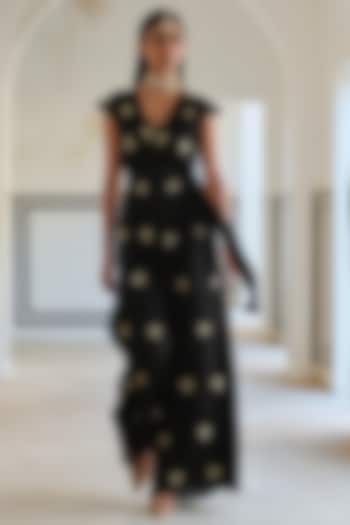 Black Viscose Organza Embroidered Jumpsuit by Ease at Pernia's Pop Up Shop