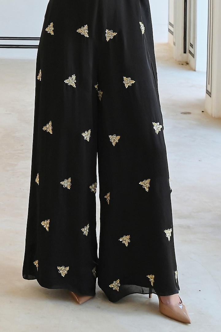 Black Viscose Organza Embroidered Jumpsuit by Ease at Pernia's Pop Up Shop
