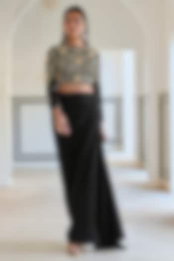 Black Raw Satin Cowl Skirt Set by Ease at Pernia's Pop Up Shop