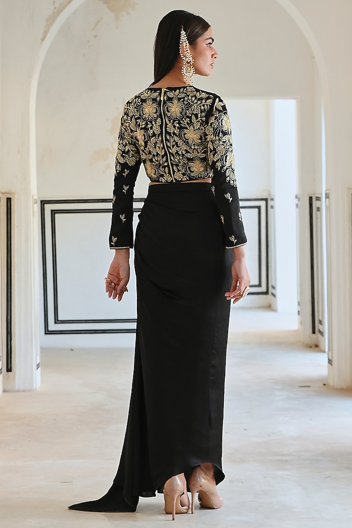Black Raw Satin Cowl Skirt Set by Ease at Pernia's Pop Up Shop