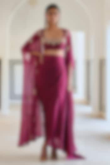 Magenta Viscose Organza Floral Boota Embroidered Jacket Set by Ease at Pernia's Pop Up Shop