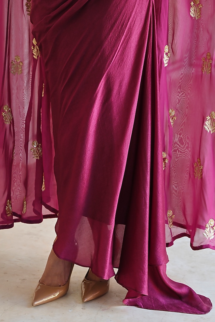 Magenta Viscose Organza Floral Boota Embroidered Jacket Set by Ease at Pernia's Pop Up Shop