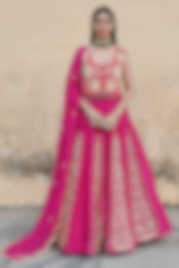 Hot Pink Silk Embroidered Kalidar Wedding Lehenga Set by Ease at Pernia's Pop Up Shop