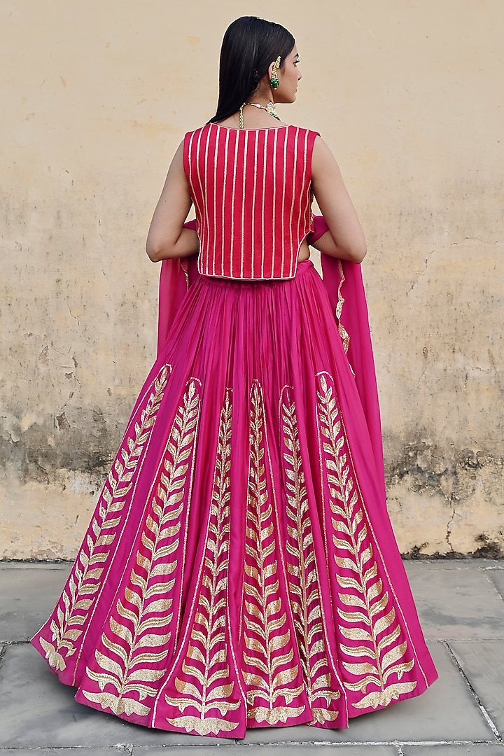 Hot Pink Silk Embroidered Kalidar Wedding Lehenga Set by Ease at Pernia's Pop Up Shop