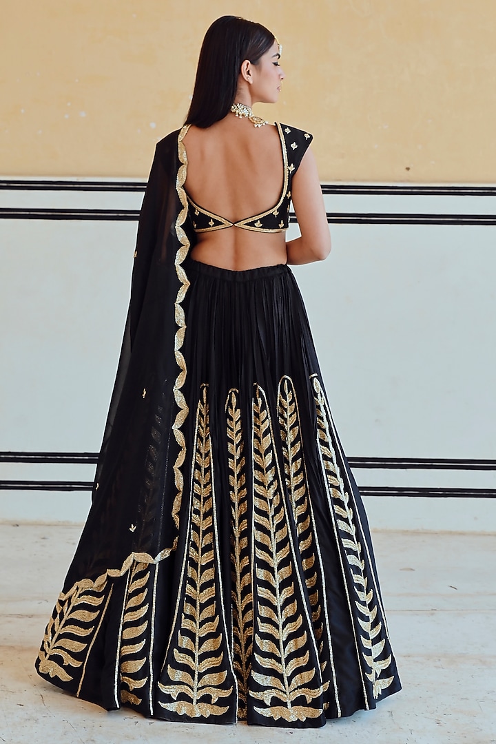 Black Silk Embroidered Kalidar Wedding Lehenga Set by Ease at Pernia's Pop Up Shop