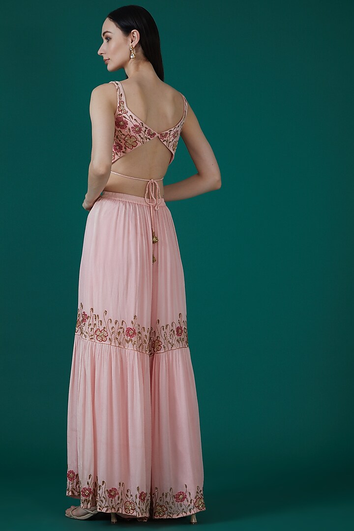 Blush Pink Crepe & Viscose Wedding Sharara Set by Ease at Pernia's Pop Up Shop
