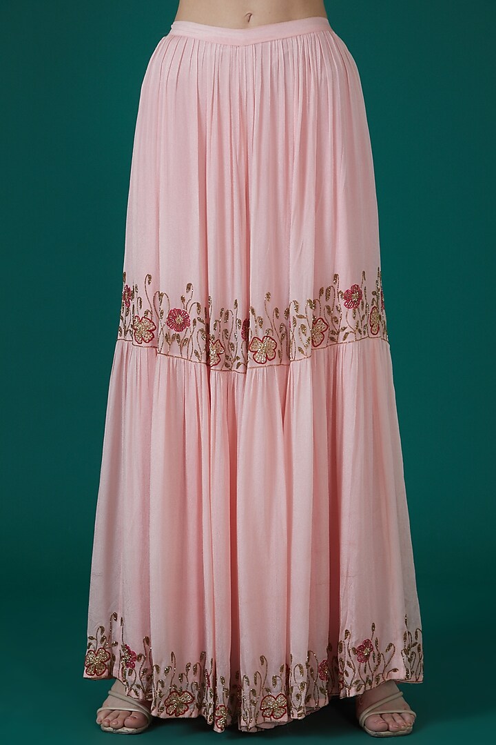 Blush Pink Crepe & Viscose Wedding Sharara Set by Ease at Pernia's Pop Up Shop