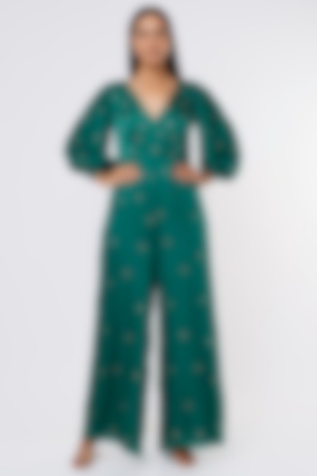 Green Satin Organza Jumpsuit by Ease
