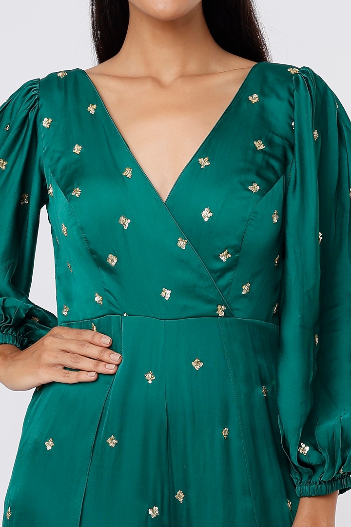 Green Satin Organza Jumpsuit by Ease at Pernia's Pop Up Shop