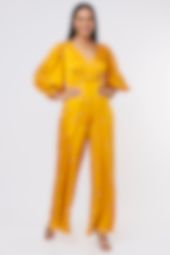 Mango Yellow Satin Organza Jumpsuit by Ease