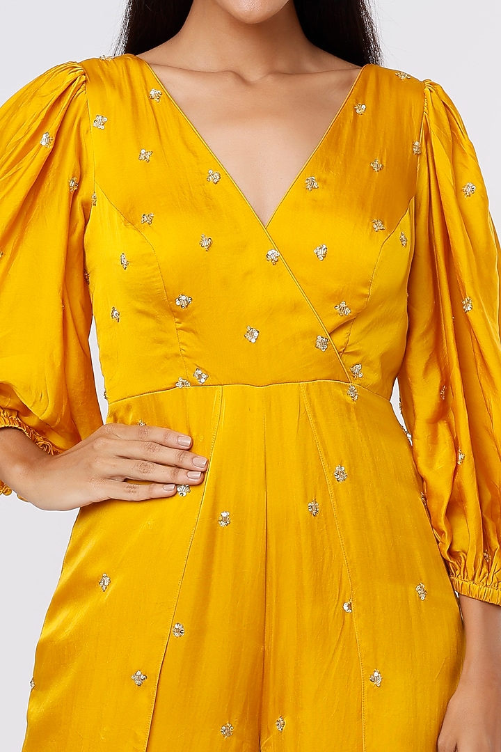 Mango Yellow Satin Organza Jumpsuit by Ease at Pernia's Pop Up Shop