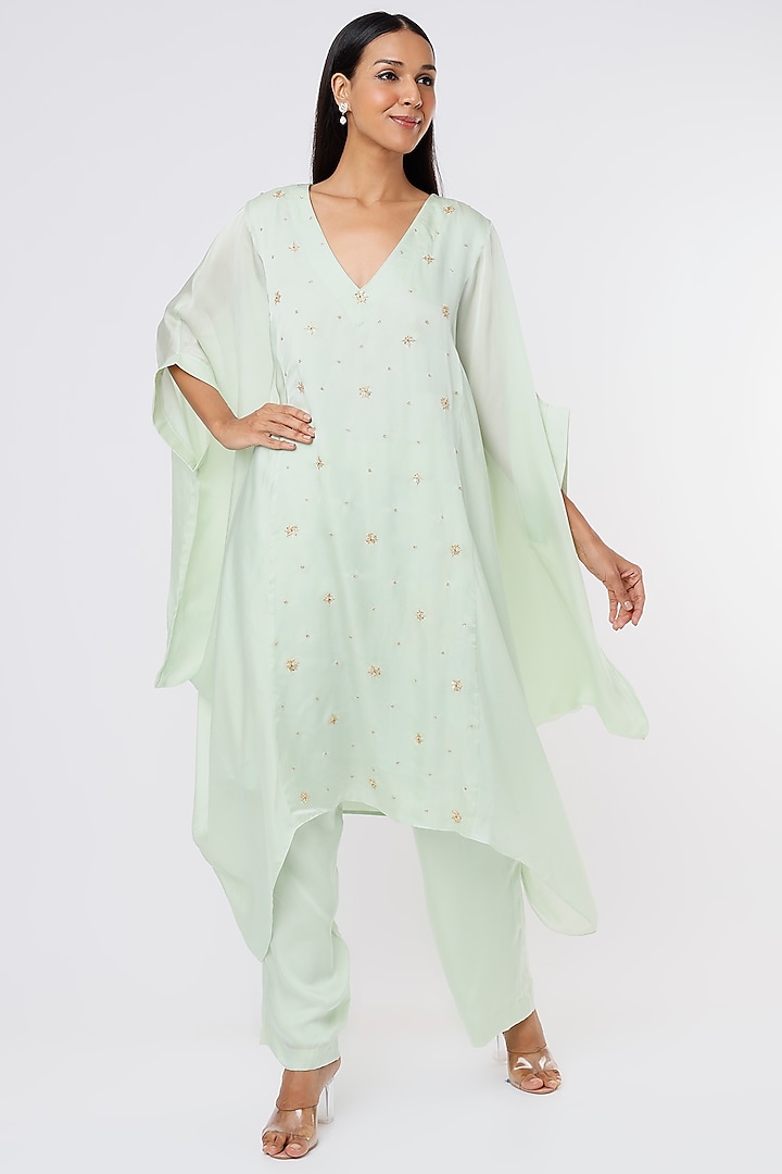 Mint Blue Embroidered Kurta Set by Ease