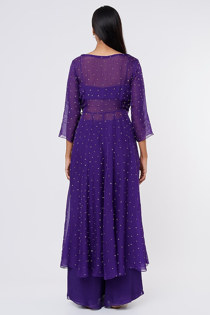 Purple Viscose Organza Angrakha Set by Ease at Pernia's Pop Up Shop