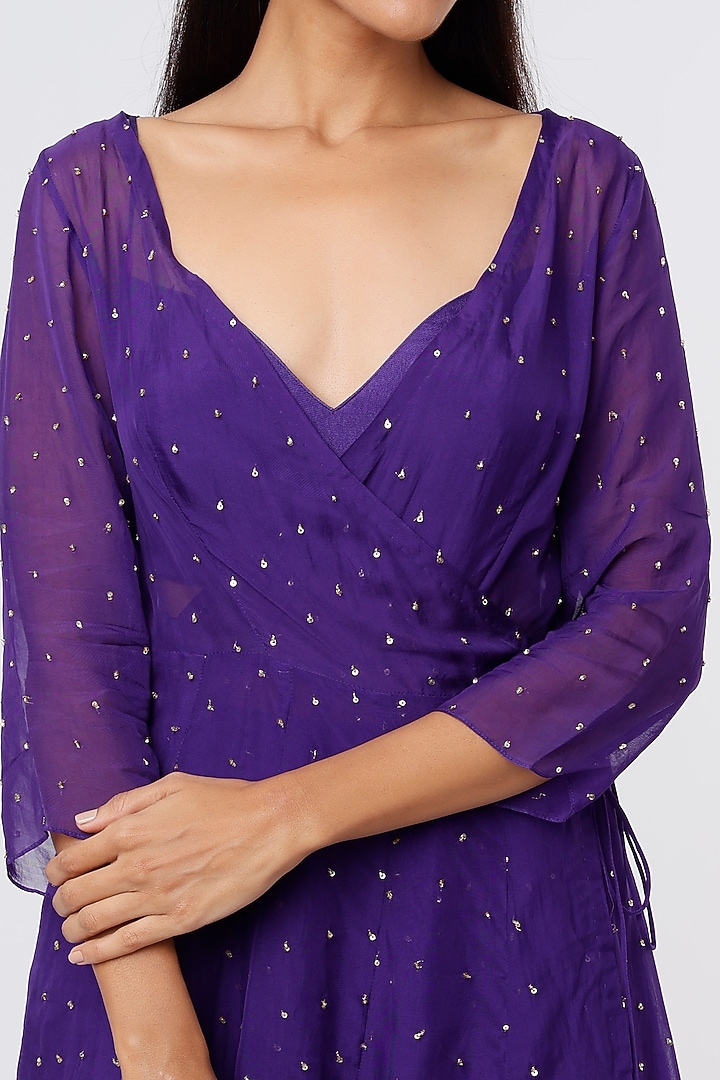 Purple Viscose Organza Angrakha Set by Ease at Pernia's Pop Up Shop