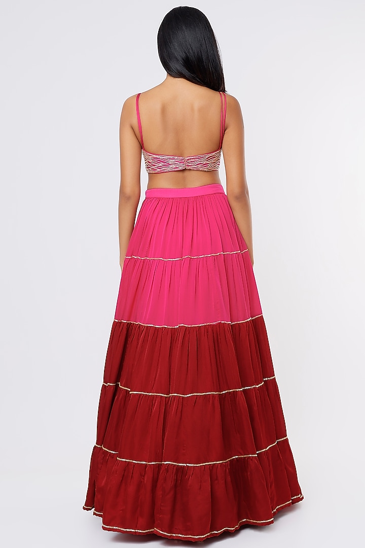 Rani Pink-Red Satin Organza Wedding Lehenga Set by Ease at Pernia's Pop Up Shop