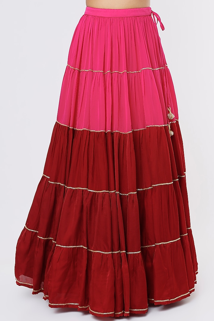 Rani Pink-Red Satin Organza Wedding Lehenga Set by Ease at Pernia's Pop Up Shop