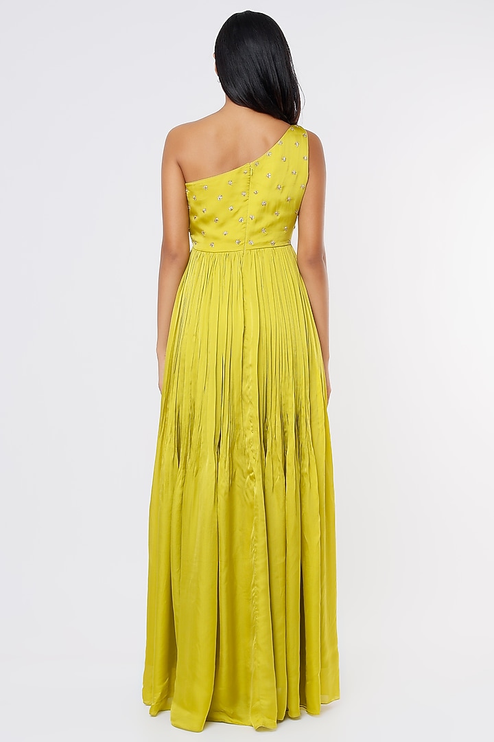 Lime Green Organza Party Wear Anarkali Set by Ease at Pernia's Pop Up Shop