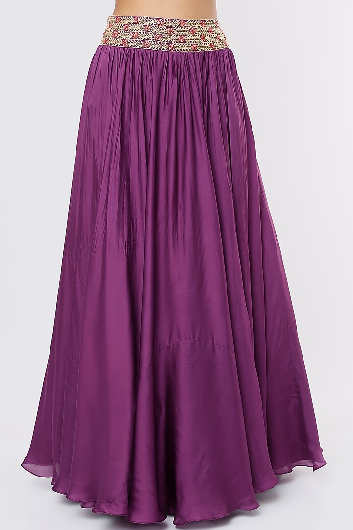 Purple Satin Embroidered Wedding Lehenga Set by Ease at Pernia's Pop Up Shop