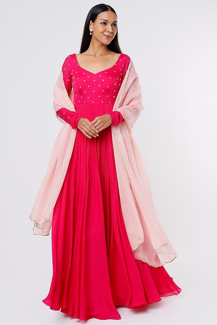 Rani Pink Crepe Anarkali Set by Ease at Pernia's Pop Up Shop