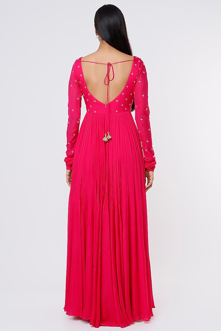 Rani Pink Crepe Party Wear Anarkali Set by Ease at Pernia's Pop Up Shop