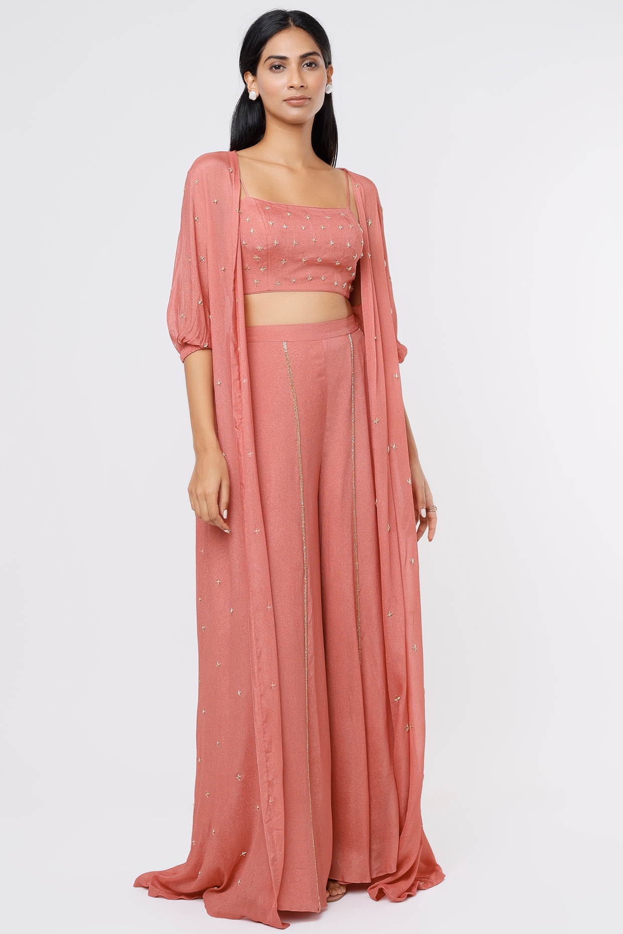 Versatile Crop Top with Palazzo Pants and Jacket Set for Women | Palazzo  pants, Festival wear, Crop top length