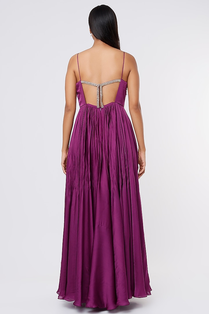 Purple Embroidery Party Wear Anarkali Set by Ease at Pernia's Pop Up Shop