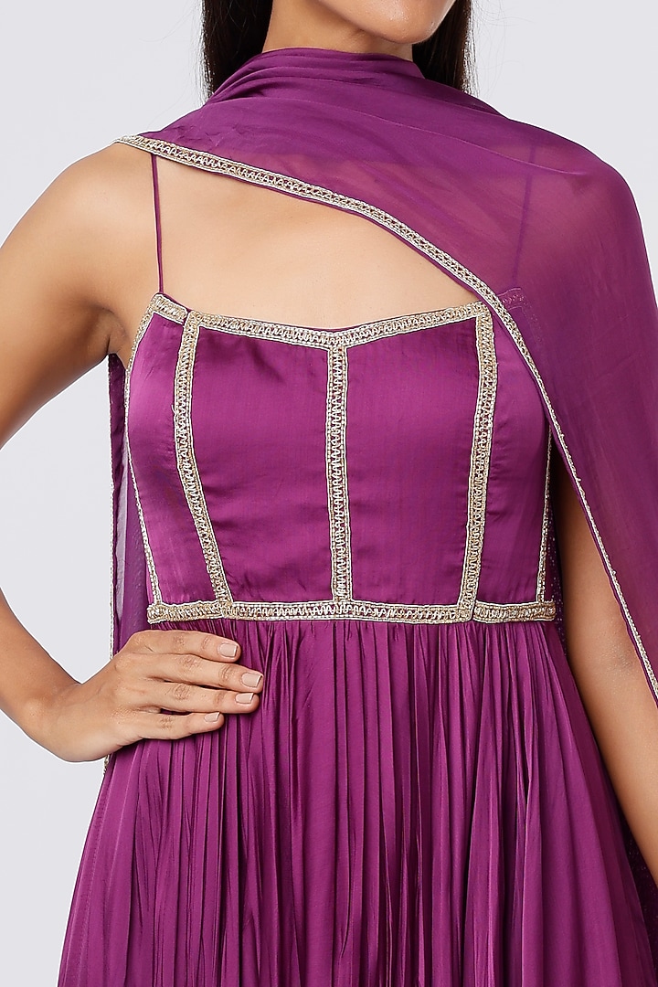 Purple Embroidery Party Wear Anarkali Set by Ease at Pernia's Pop Up Shop